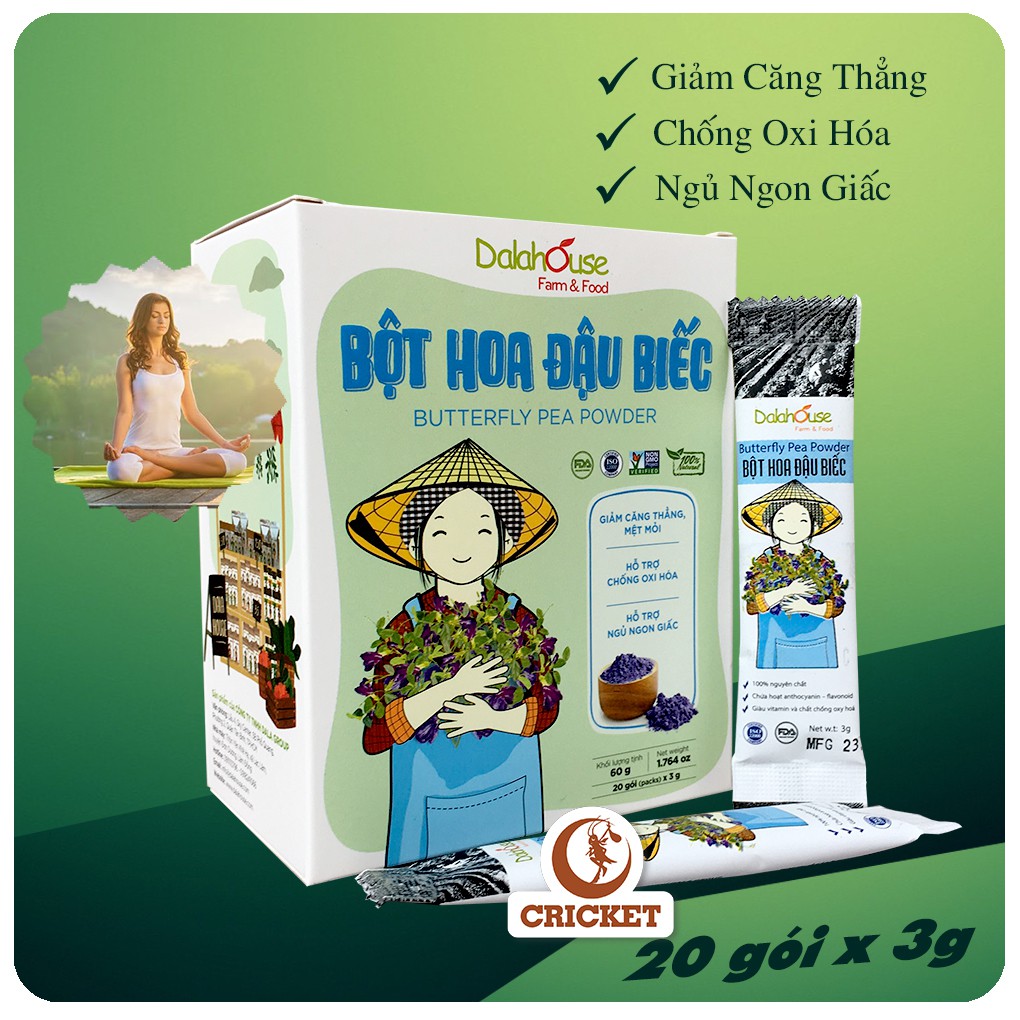 Bột hoa đậu biếc nguyên chất sấy lạnh Dalahouse (50g & 60g) detox thải độc, tạo màu thức uống món ăn, nâng cao trí nhớ