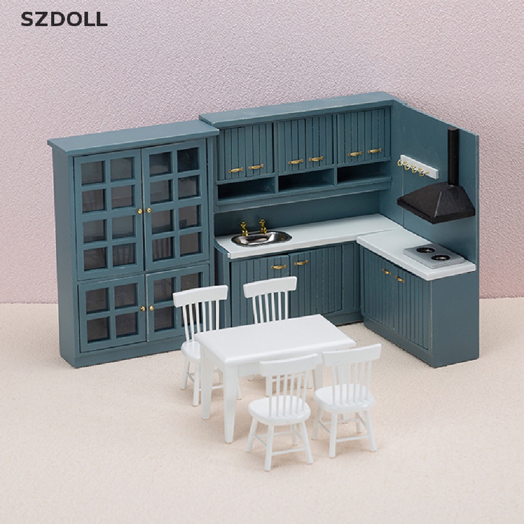 Mô hình tủ bếp nội thất bàn ăn mini dành cho nhà búp bê tỉ lệ 1:12
