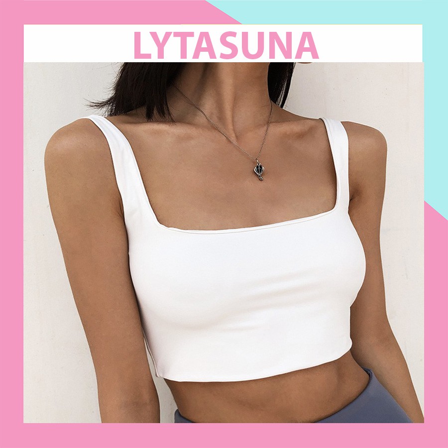 Áo Hai Dây Su Trơn Nữ Cổ Vuông Dáng Croptop Cực Sành Điệu 2D08