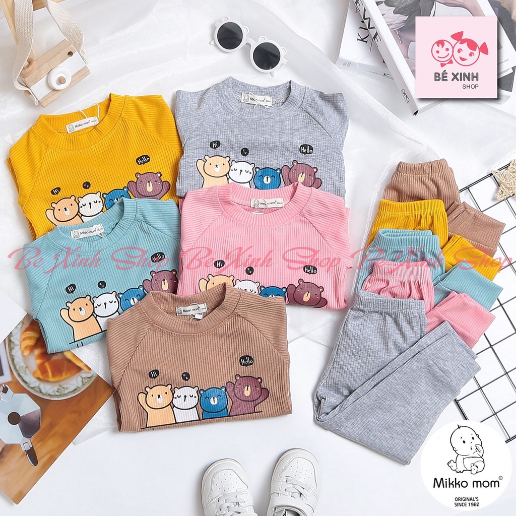 Bộ quần áo đồ ngủ dài tay cho bé gái bé trai Mikko Mom  Đồ ngủ thu đông chất thun gân cho bé trẻ em HELLO GẤU