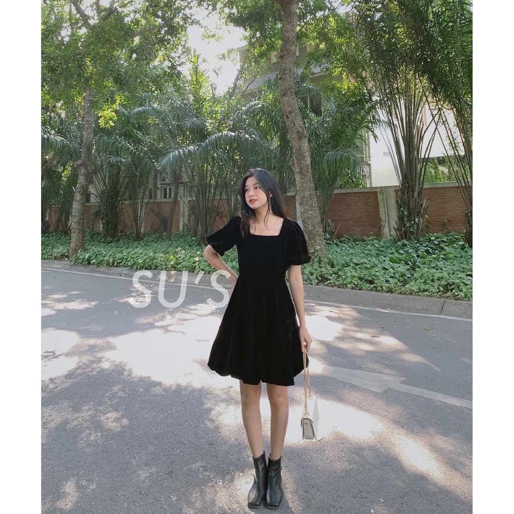 Váy nhung cổ vuông tay bồng V575 SUSTORE | BigBuy360 - bigbuy360.vn