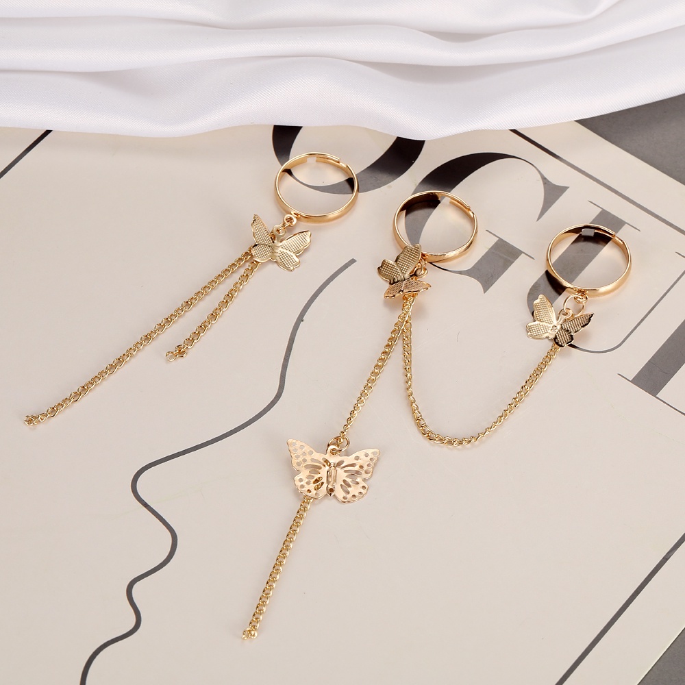 Nhẫn Hình Bướm Phối Dây Xích Thời Trang Hàn Quốc Cho Nữ