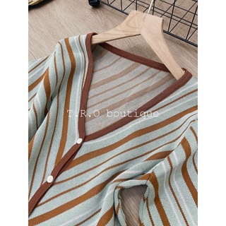 Set len kẻ áo croptop chân váy dài