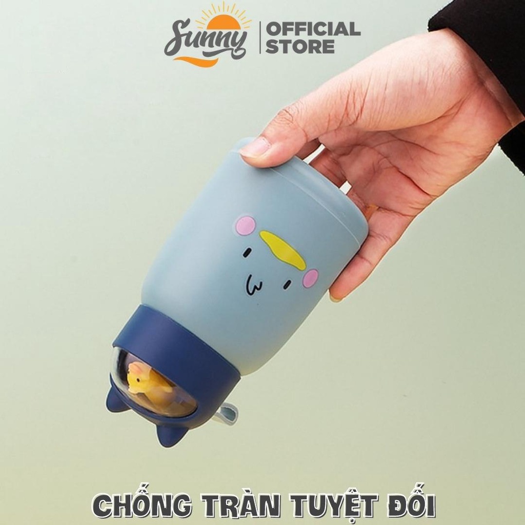 Bình nước giữ nhiệt 360ml nắp thú dễ thương lõi thủy tinh bọc nhựa cách nhiệt BN16