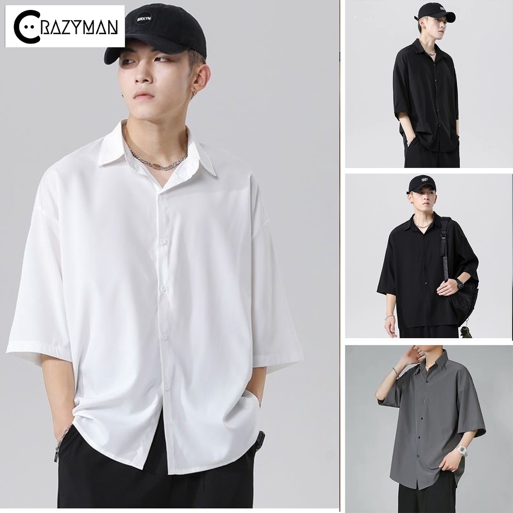 Áo sơ mi tay ngắn nam nữ unisex form rộng tay lỡ basic, chất vải đũi trơn Hàn cao cấp mịn, đi học đi chơi đi làm
