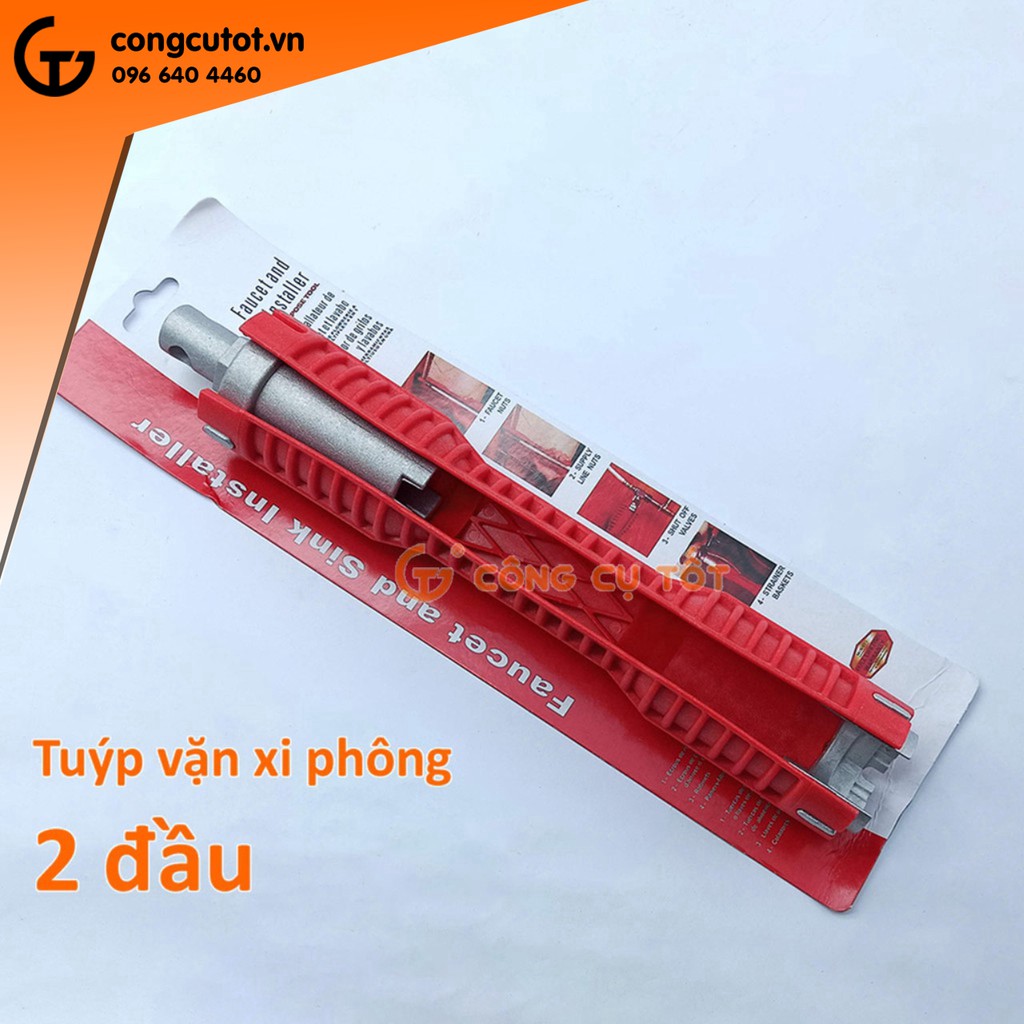 Tuýp vặn xi phông - cờ lê 2 đầu sắt chuyên tháo lắp ống và đầu cấp cho bồn rửa, bình nóng lạnh