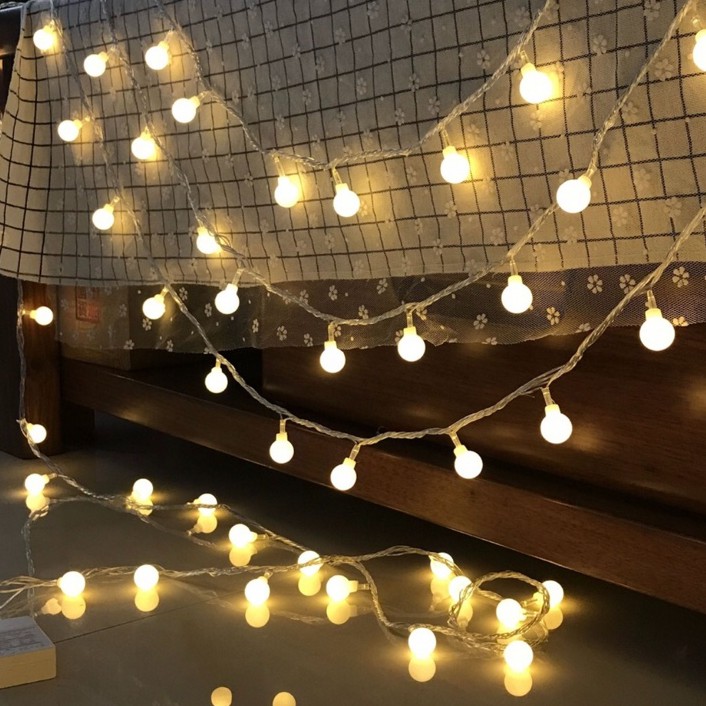 Dây đèn led bi tròn bóng nhỏ 1cm  dùng điện trang trí phòng ngủ cực xinh