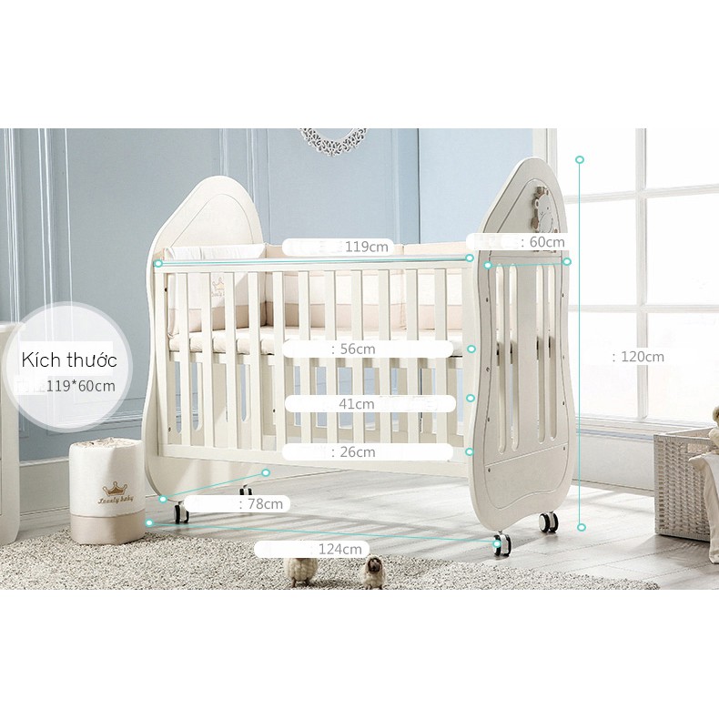 Cũi gỗ Manky Kids 3in1,  giường ngủ và bàn học cho bé khi lớn. TẶNG KÈM MÀN