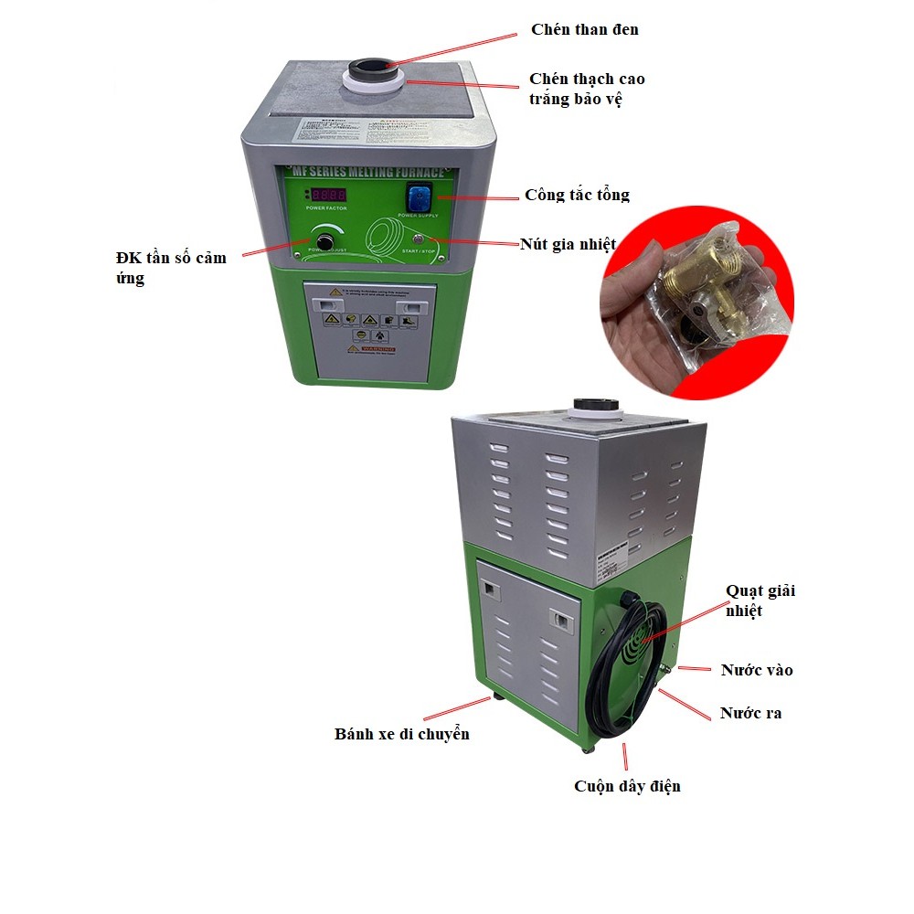 ( Công suất 2 kg ) Lò nấu chảy vàng nhiệt độ cao – lò nấu trung tần , thiết bị đúc vàng nóng chảy, dụng cụ thợ bạc