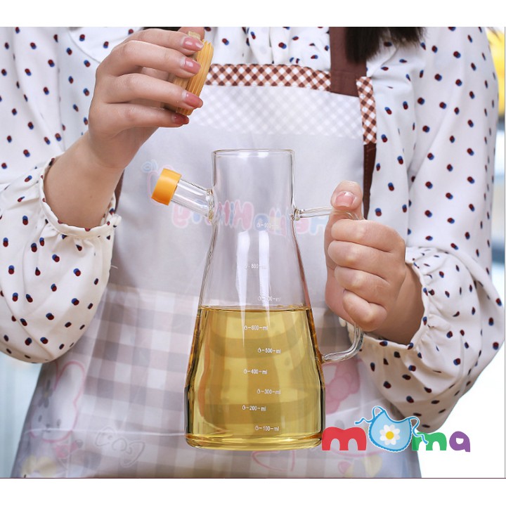 Bình, chai, lọ thủy tinh có nắp gỗ, nút silicon Oil Can đựng dầu ăn, giấm,nước tương,nước mắm,dung dịch, dung tích 650ml