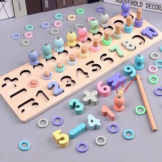 Bộ đồ chơi câu cá gỗ và xếp số Montessori mẫu mới nhất 2019
