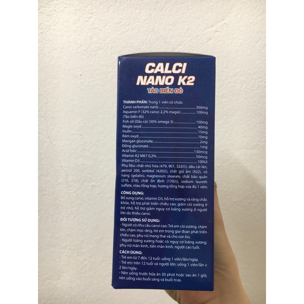 Viên uống calci nano K2 Tảo biển đỏ bổ sung canxi chống còi xương loãng xương