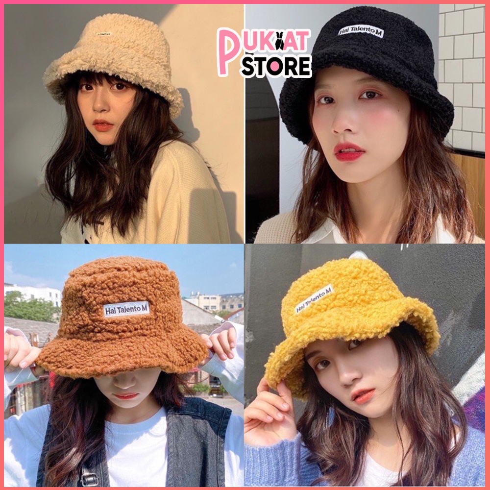 Mũ bucket Nón tai bèo vành cụp nón lông cừu nón phong cách Ulzzang form unisex nam nữ