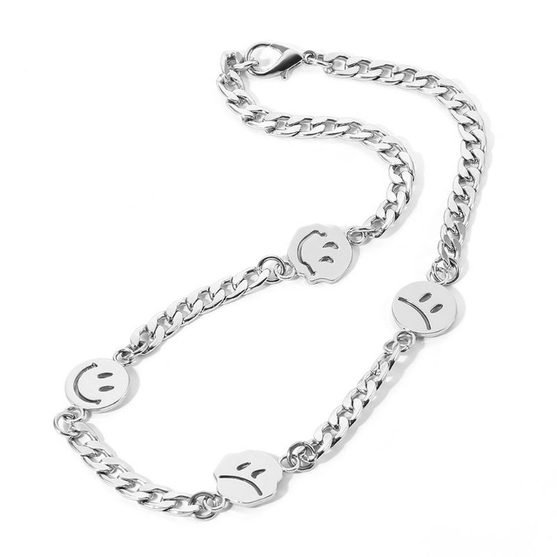 Dây chuyền bằng thép titan đính phụ kiện hình mặt cười mặt khóc phong cách sành điệu