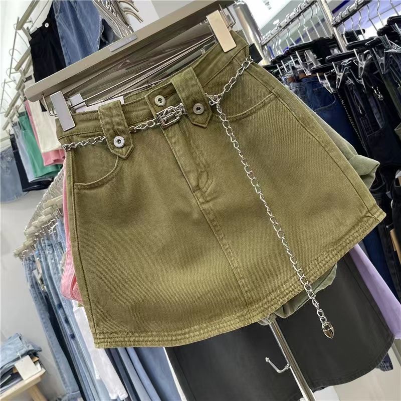 Jiashucheng Chân Váy Jean Chữ a Lưng Cao Thời Trang Cho Nữ