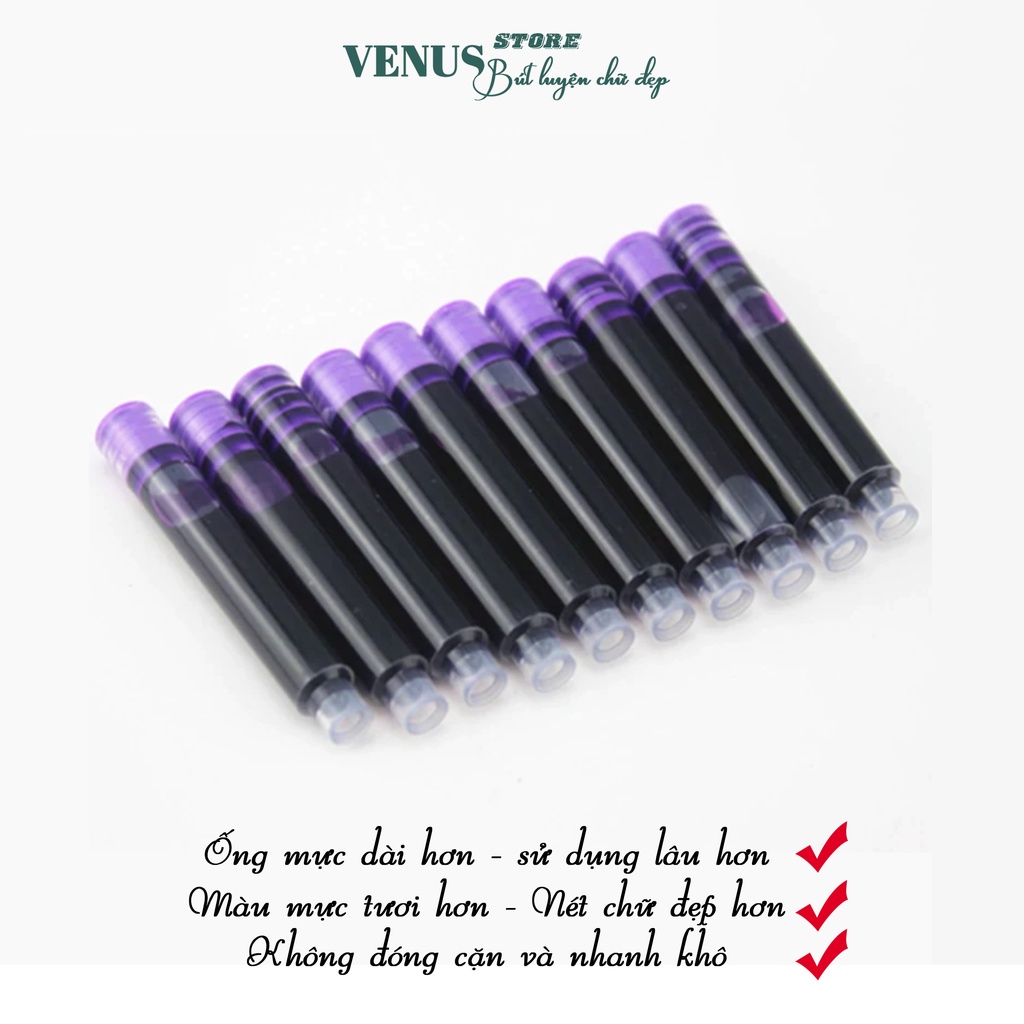 Vỉ mực ống cỡ 2,6mm-3.4mm 10 ốngsd cho bút máy, bút mài,bút luyện chữ đẹp,bút mài thầy ánh