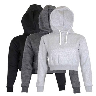 HGL♪Womens Plain &amp; Hangover Crop Top Hooded full length Sleeves Hoodie Sweatshirt