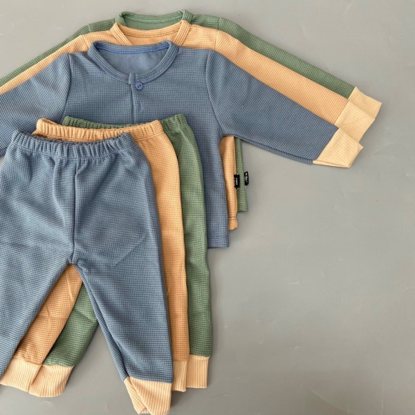 Đồ bộ dài tay cho bé trai, bé gái thun tăm tổ ong màu trơn Đồ ngủ cho bé 1 đến 5 tuổi - STKD