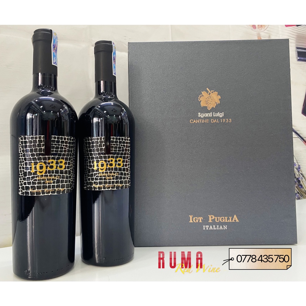 Set Quà tặng hộp 2 chai rượu vang Ý 1933 Semi Dolce kèm phụ kiện nhập khẩu - (Vang ngọt)