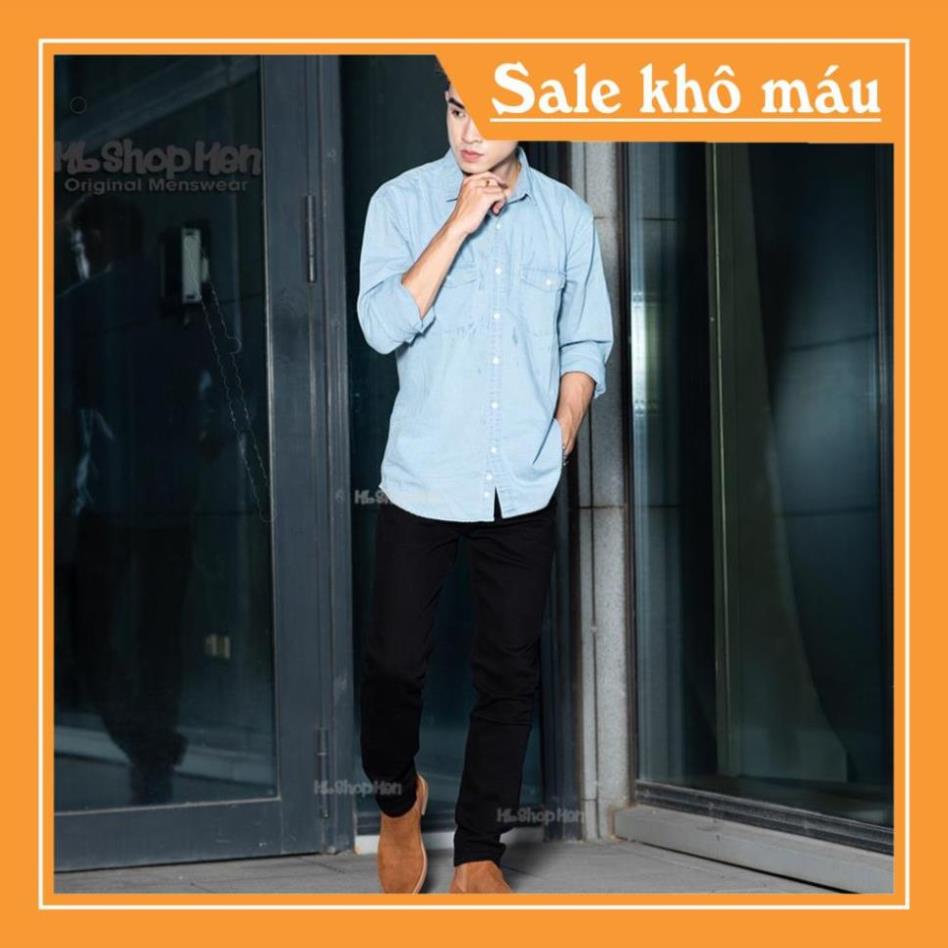 Quần jean nam xanh trắng chất bò co giãn 4 chiều Form slim fit -b11