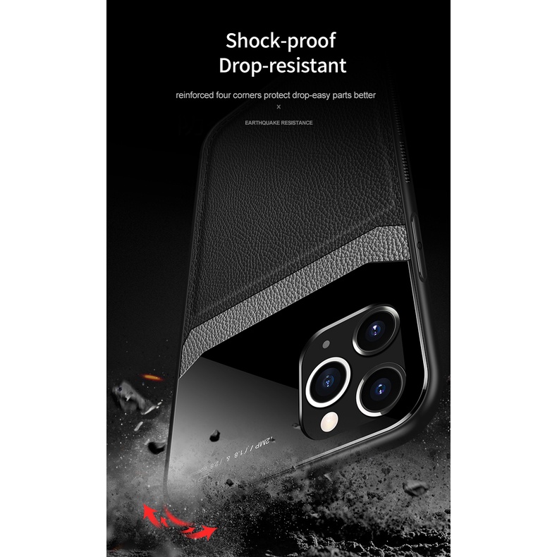 Dành Cho iPhone 11 12 Pro XR X XS Max SE 2020 Ốp Lưng Chống Sốc Thời Trang Gương Da Kính Cường Lực Mặt Sau Điện Thoại