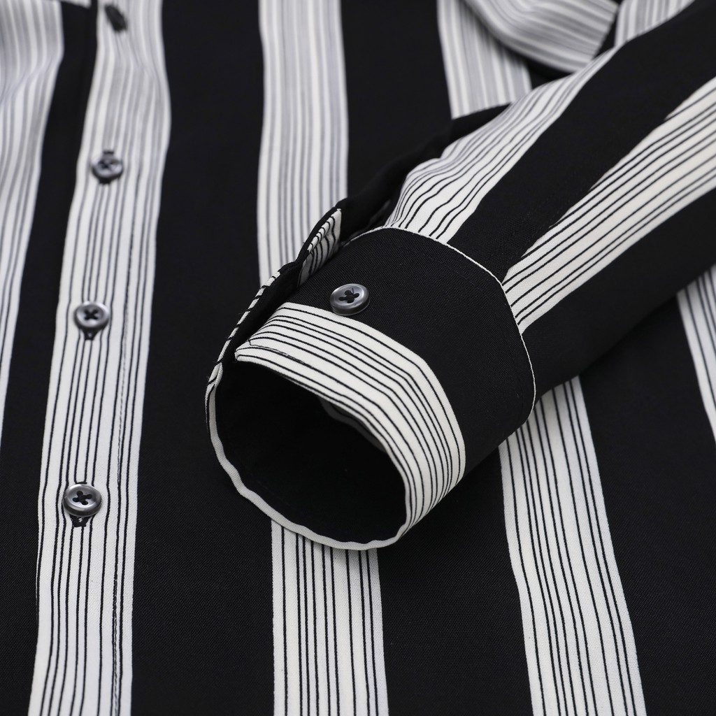 Áo Sơ Mi Nam, Sơ Mi Nam Tay Dài Hoạ Tiết Sọc Đen Trắng , Cổ Vest, Vải Lụa Không Nhăn, Thoát Khí - TIDINO STORE BX09 | BigBuy360 - bigbuy360.vn