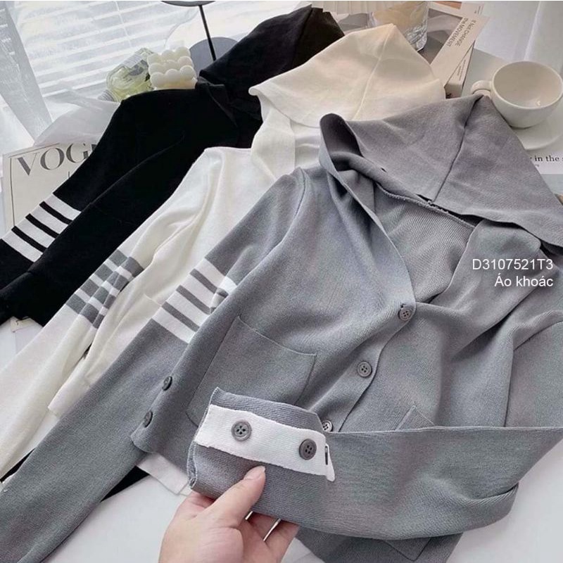 Áo khoác len gài nút phối nút tay có nón hàng Quảng Châu 3107 T3