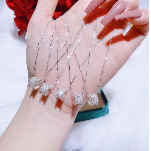 Vòng cổ Bạc gắn đá, Dây chuyền Bạc hình bánh xe cao cấp, TUNA SILVER CAM KẾT CHUẨN BẠC