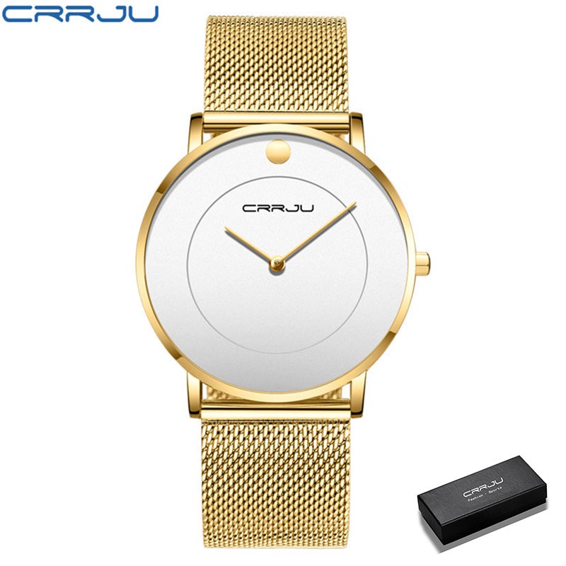 Đồng hồ thạch anh Crrju chất liệu thép không gỉ chống thấm nước thiết kế đơn giản