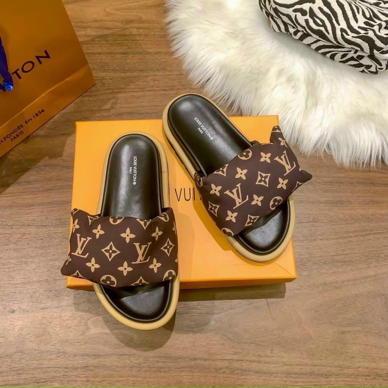 Dép lê lv quai ngang phồng hồ Ngọc hà cao cấp fullbox