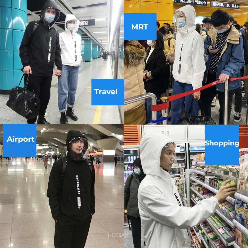 Áo khoác có mũ kèm mặt nạ bảo vệ toàn diện chống thấm nước cho nam và nữ