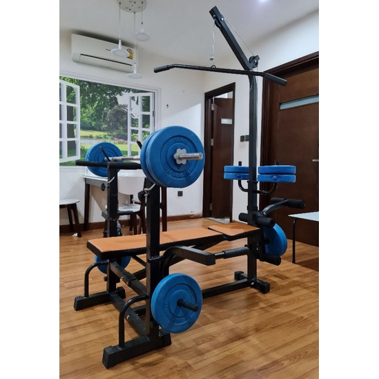 Combo ghế tập tạ đa năng Hoàng Đức Sport kèm đòn tạ 1.5m và 20kg tạ nhựa xuki 0968417433