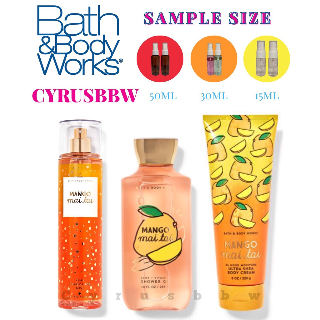 Bộ Sản Phẩm Mist Xịt Toàn Thân, Gel Tắm, Lotion Bath &amp; Body Works Mango Mai Tai Từ Mỹ