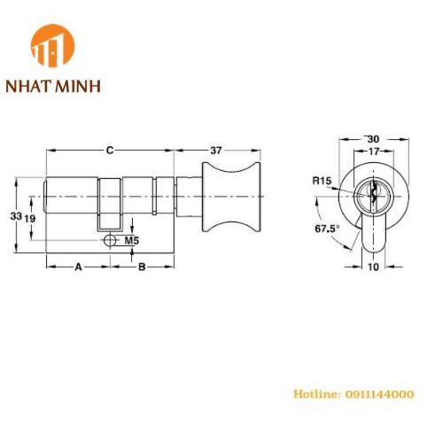 Ruột khóa 1 đầu vặn 1 đầu chìa Hafele 916.96.317