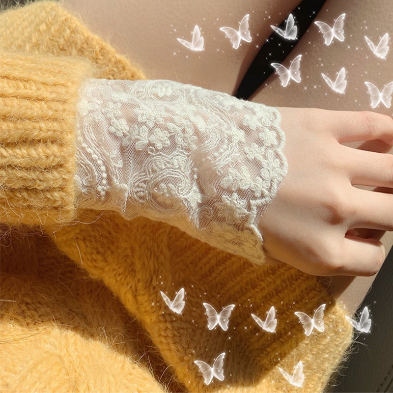 Áo kiểu tay dài phối ren lưới thời trang xinh xắn cho nữ