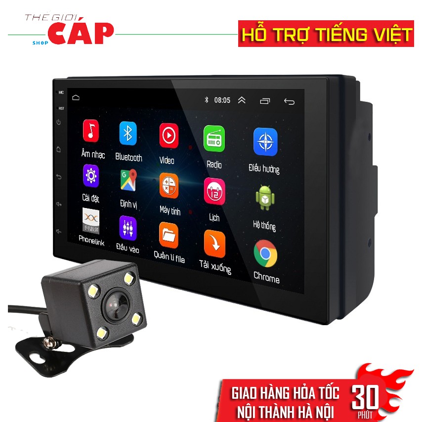 (Hỗ trợ Tiếng Việt) Màn Hình Cảm Ứng LCD 7 inch Hỗ Trợ Nghe Nhạc MP5 Bluetooth Wifi GPS Android 9.1 Bản Mới Nhất