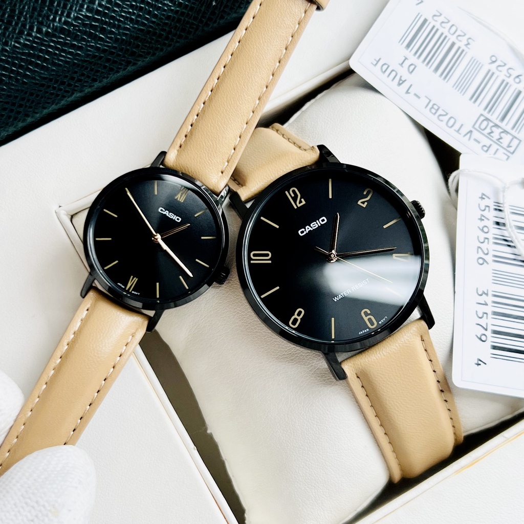 Đồng hồ đôi nam nữ dây da Casio MTP-VT01BL-1B