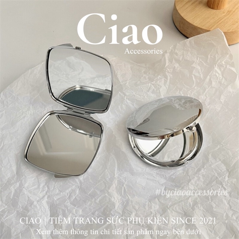 [HOẢ TỐC 1H] Gương cầm tay bản vuông/ tròn 2 mặt đơn giản tinh tế Ciao accessories