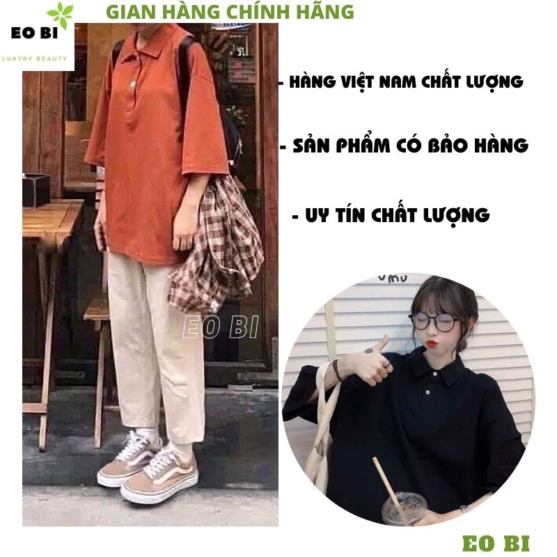 Áo thun nữ cổ đức porm rộng cực xinh dáng dấu quần hàn quốc ,áo cổ polo chất cottong mịn mát -EOBI