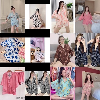 Bộ pijama lụa xước cao cấp cánh dơi áo cộc quần đùi