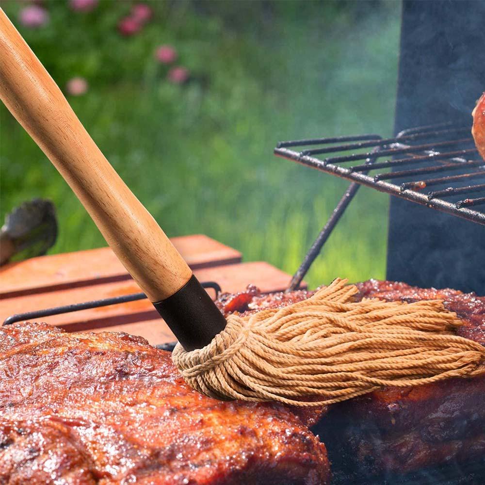 Cọ Quét Dầu Cán Dài Bằng Gỗ Kèm 4 Đầu Thay Thế Tiện Dụng Cho Đồ Nướng BBQ