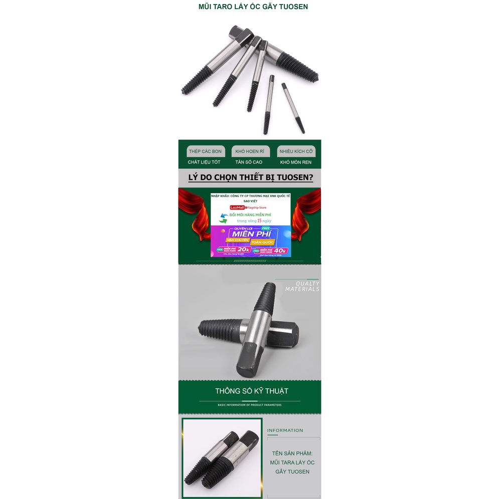 Bộ 4 mũi, 5 mũi, 6 mũi khoan tháo gỡ ốc vít gãy kèm hộp đựng tiện dụng TUOSEN (Mũi taro lấy ốc gãy)