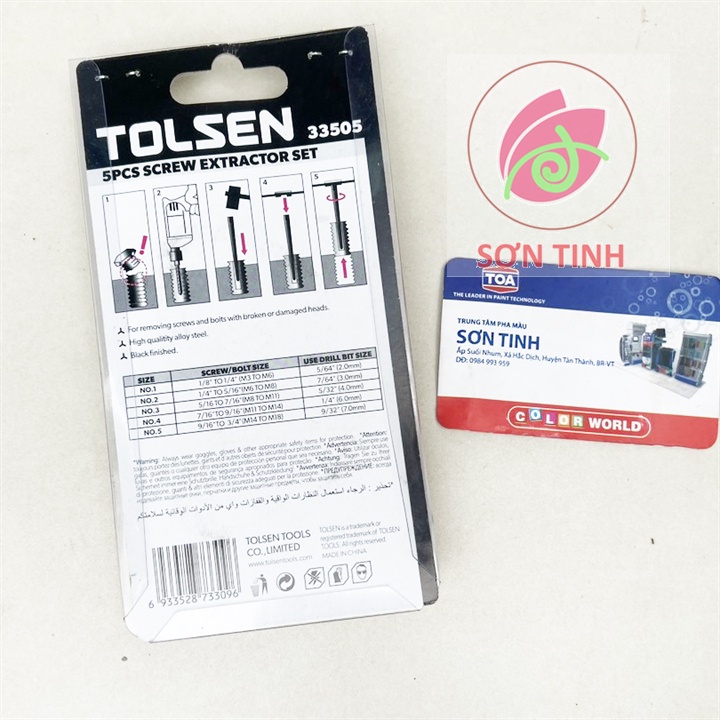 TOLSEN Bộ 5 mũi taro lấy ốc gãy Screw Extractor 33505