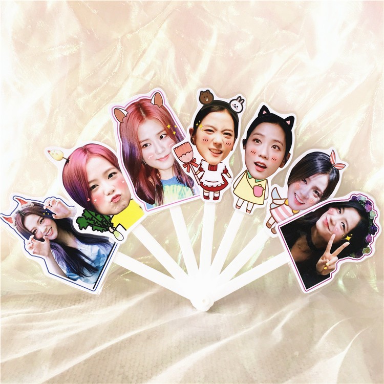 Quạt BP Lisa Jisoo Jennie Rose đầu dán to quạt cầm tay phong cách hàn quốc thiết kế sáng tạo đẹp thời trang