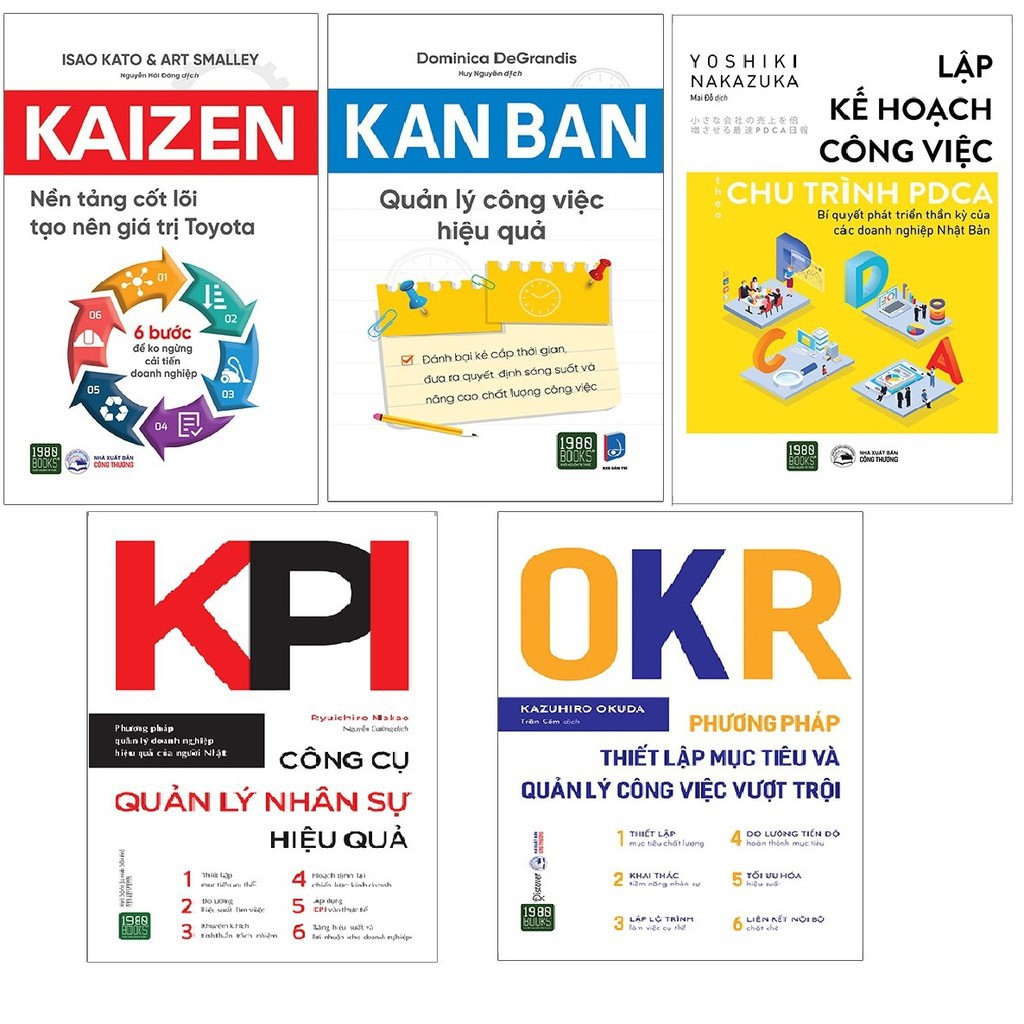 Sách - Combo 5 Cuốn Sách PDCA, OKR, KANBAN, KPI, Kaizen (  Kèm Sổ Tay ) [1980 Books]