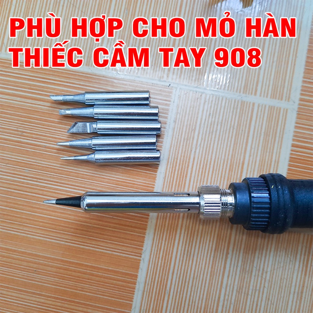 Mũi hàn thiếc 900M gồm 5 chiếc khác nhau bằng đồng cao cấp cho mỏ hàn tay 908