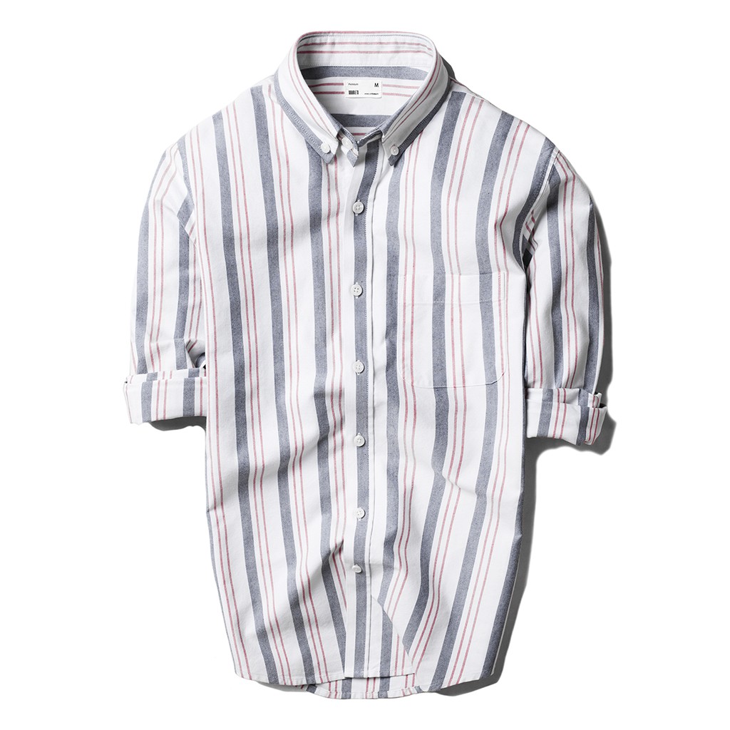 Áo so mi nam DOUBLE'D tay dài kẻ sọc vải Oxford mềm mại SFS