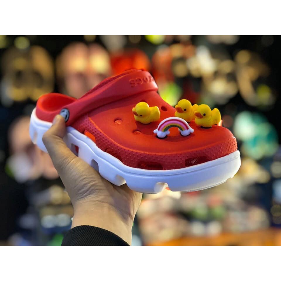 Dép sục cross nam, giày cross nữ đế cao đi mưa full box  màu đỏ và full size 35 đến 45, tặng 12 sticker gắn dép