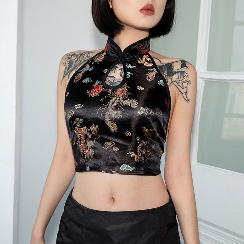 Áo lửng thêu hình rồng hở lưng gợi cảm cho nữ