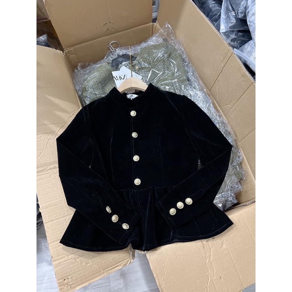 Áo nhung peplum hàng cúc tiểu thư siêu đẹp